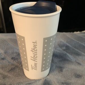 Tim Horton's Limited Edition  Tall Polka Dot Ceramic 2017 Desktop Mug Tumbler
